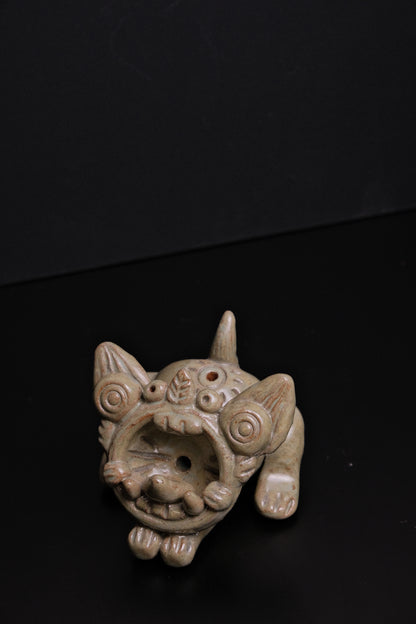 Handcrafted Ceramic Cat – Fierce Cat with Open Mouth, Absorbing Bad Luck, Clean Glaze Finish