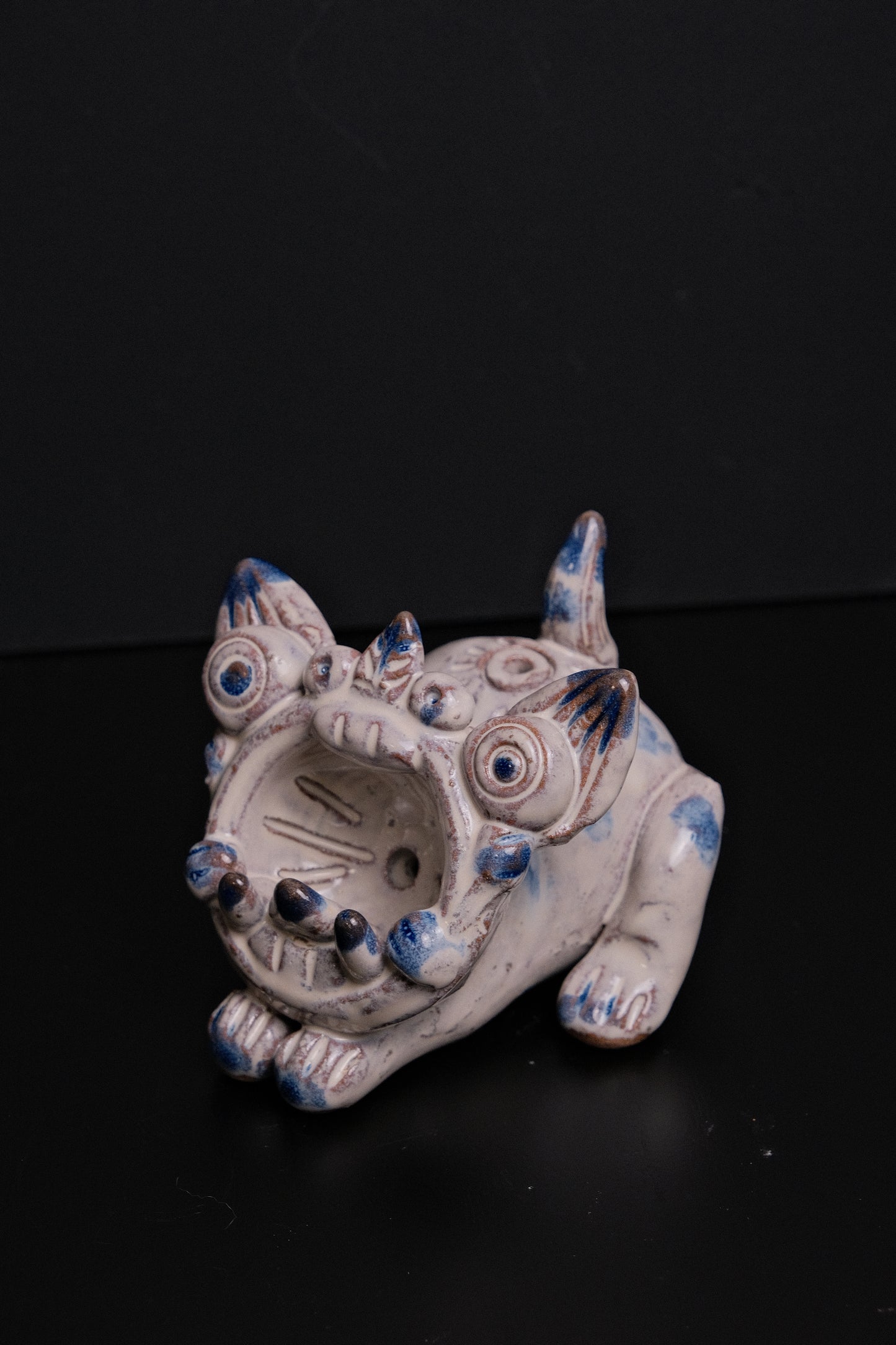 Handcrafted Ceramic Cat – Playful Yet Fierce Cat with Open Mouth, Cleansing and Removing Bad Luck